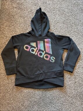 adidas Black Hoodie with Iridescent Rainbow Logo